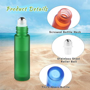 Mini Botella de Vidrio de 10 ml para Perfume o Aceite Esencial, Redonda, Colorida, Esmerilada, con Bola Rodante - Product Image 3