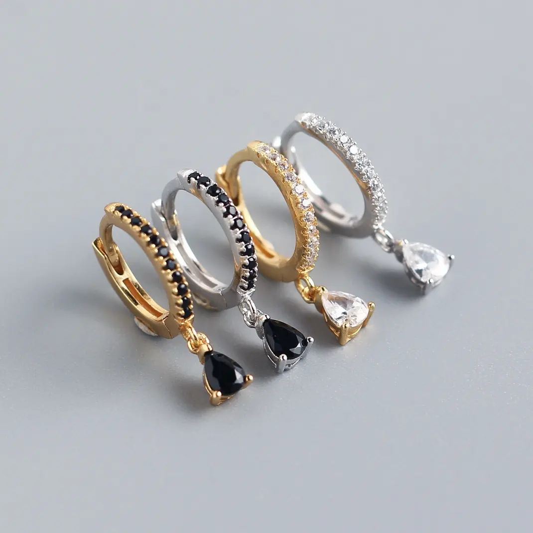 2022 Fashion Crystal 925 Water Tear Drop Earring Nickel free Diamond Hoop Earrings For Women
