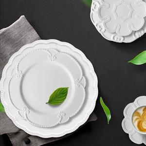 Design criativo Flor Branca Cerâmica Em Relevo Dinner Plate Set Criativo Asse Pratos para Household & Wedding Carregador Louça - Product Image 4