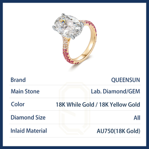 Anello di Lusso in Oro Giallo e Bianco 18K con Diamante Ovale e Halo Nascosto Rosa Bicolore Stile Celebrità per Fidanzamento - Product Image 6