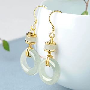 High-end S925 <b>silver</b> earrings set with natural A-grade jadeite. Ice-grade jadeite fashion women's earrings - Product Image 2