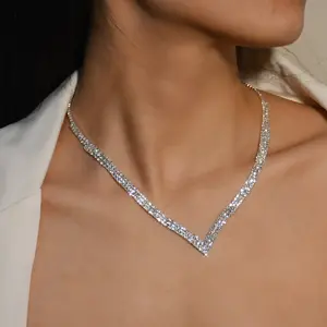 Manna yeni popüler moda basit gelin takı parlak Rhinestone kristal kolye akşam elbise parti için