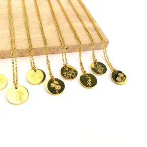 Bijoux personnalisés en acier inoxydable collier à pendentif en or pour femmes avec fleur florale de naissance faite à la main - Product Image 5