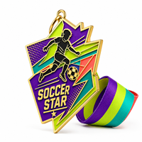 Maßgefertigte Druckguss-Fußballstar-Medaille mit Emaille 3D-Relief in Schildform mit Band für Fußballturniere und Jugendsport-Auszeichnungen