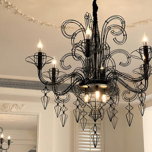 Bougie de style rétro français Hepburn, lustre de salon, lampe noire de villa, escalier baroque, éclairage de salle à manger au plafond - Product Image 3