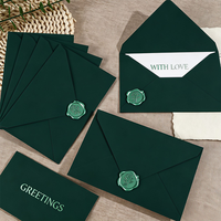 Enveloppes épaisses de couleur vert foncé à texture tactile, enveloppes d'invitation de luxe avec sceau de cire pour lettres d'amour manuscrites et Noël