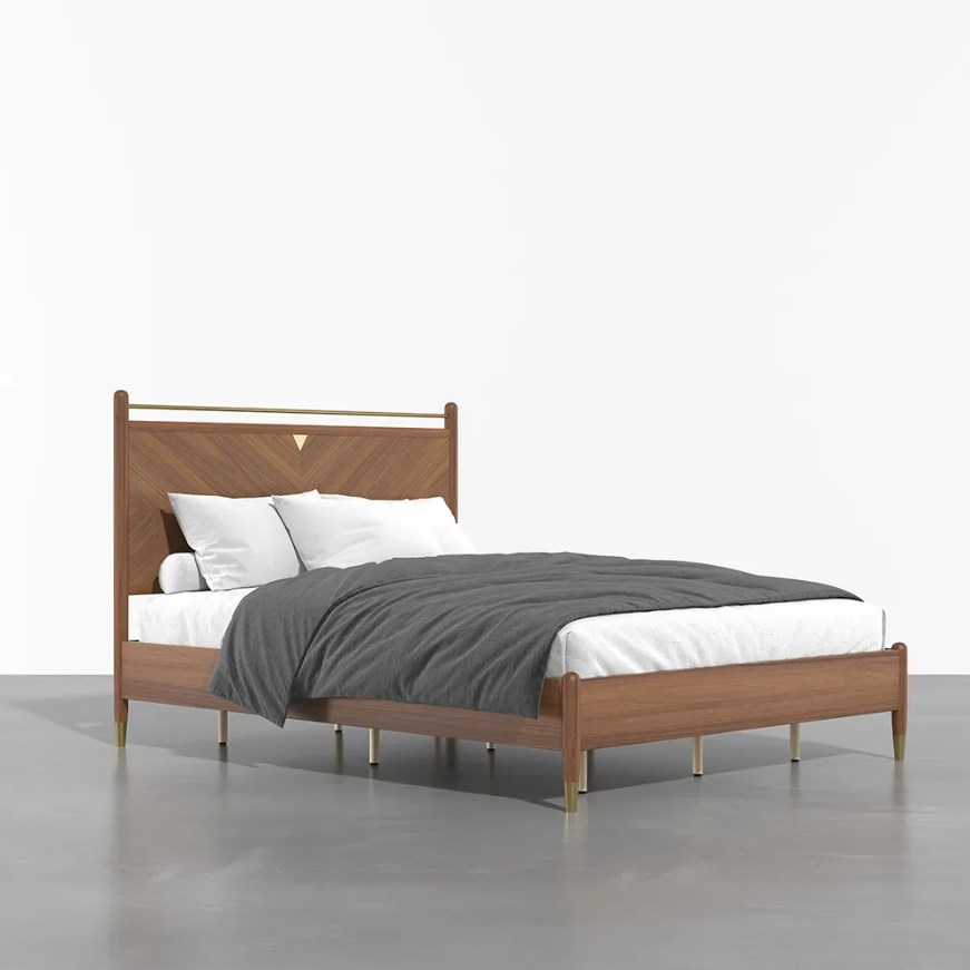 Mid century queen size ash wood finished wooden platform bed