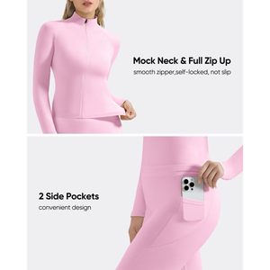 <b>Workout</b> Sets For Women Booty Leggings Matching Zip Up <b>Jacket</b> Gym Outfits With Pockets Rose Pink XL Slim Fit - Product Image 3