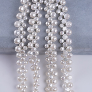 Zhuji Natural Freshwater <b>Pearl</b> Necklace Bead String 6-10mm White Three-Row Bread Bead Button Shape <b>Loose</b> <b>Pearls</b> - Product Image 1