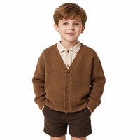 Individuelles LOGO Kinder-Strickjacke Gerippter Langarm-V-Ausschnitt Einfarbig Lässig Winter Herbst Polyester OEM & ODM Fabrik