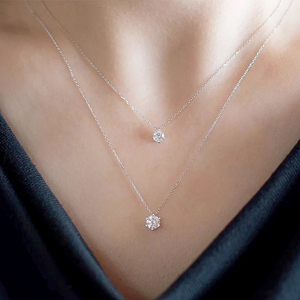 Collana con Pendente in Diamante Sintetico Rotondo, Argento 925 Placcato <span class=keywords><strong>Oro</strong></span> 14K, Solitario a Quattro Punte, Diamante CVD HPHT - Product Image 5