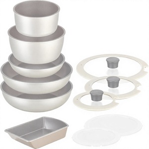 Ensemble de poêles en aluminium Wahei <span class=keywords><strong>Freiz</strong></span>, 12 pièces, manche amovible, compatible IH/gaz, passe au lave-vaisselle, revêtement en fluororésine sans PFOA - Product Image 2