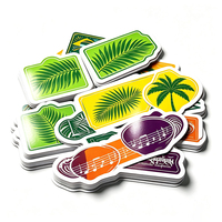 Autocollants de fête tropicaux Haoxuan en PVC blanc, découpés, brillants et imperméables, avec motifs de haut-parleur, de figurines dansantes et de feuilles de palmier pour le rythme