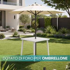 White Plastic Square Garden <b>Table</b> 80x80cm with Umbrella Hole for Outdoor Use - Product Image 3