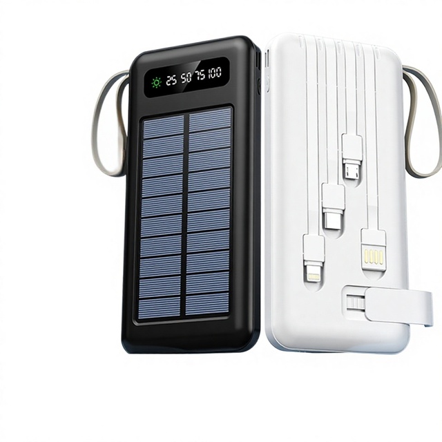Cross-border Wholesale Outdoor Solar Large-capacity Mobile Power Sharing Self-belt Charging 20000 MA Power Bank K12 China No