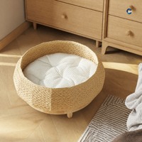 Lit pour animaux de compagnie en bois tissé universel quatre saisons, semi-fermé, chaud, pour chat et chien, en bois massif, pour chaton et chiot