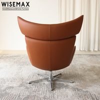 WISEMAX FURNITURE Chaise de loisir pivotante en forme d'œuf au design unique Fauteuil vintage en fibre de verre et cuir en acier inoxydable pour la maison