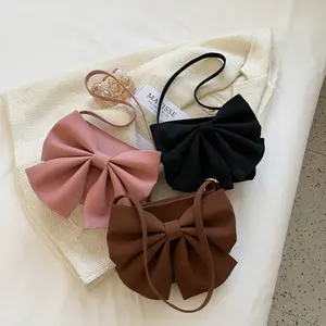 luxury women hand bag soft leather crossbody bags women leather shoulder bags with big bow for girls