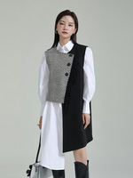 Damen Nischen-Design Vintage-Posing-Stil Karierte Farbblockierung Asymmetrische Lange Ärmellose Mehrlagige Westenjacke