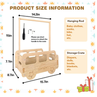 Organisateur de rangement pour bébé en bois rustique écologique, porte-manteau, étagère multifonctionnelle, gain de place, panier à vêtements pour chambre à coucher, garçons