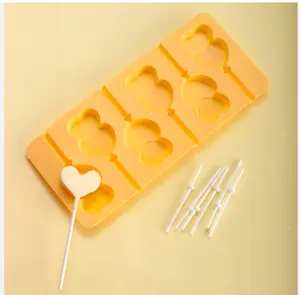 Handmade 6-Cavity Silicone Ice Cream Mould Love Heart Shape Popsicle Sticks With Lid Sustainable Dessert Mold