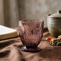 Verre à boire coloré de style européen vintage, gobelet gravé à la machine avec motifs floraux pour les fêtes
