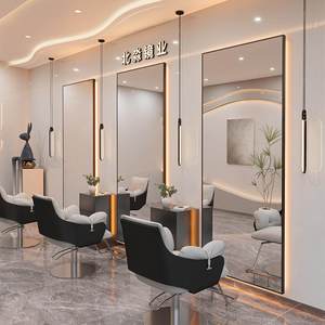 Modern Glass Barbershop Hair Salon Dedicated Station Single-Sided Floor-Standing <b>Illuminated</b> Haircutting Mirror Eco-Friendly - Product Image 4