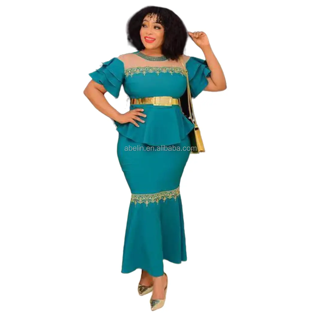 African Large Women's Short Sleeve Dress Top Plus Halfskirt Two Piece Dress Set Elegant High End Evening Dress With Belt