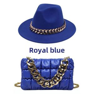 Custom Wholesale Vintage British Style Lady Wide Flat Brim Wool Panama Fedora Hat and Purse Fedora Hat With Chains - Product Image 2
