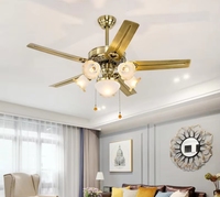 Ventilateur de plafond rétro avec pales en fer/bois, style antique pour chambre à coucher, style américain pour salon, salle à manger, ventilateur lumineux