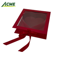 Boîte à fleurs transparente carrée de luxe avec fenêtre, boîte à roses en forme de cœur à l'intérieur, boîte cadeau pour la Saint-Valentin avec ruban