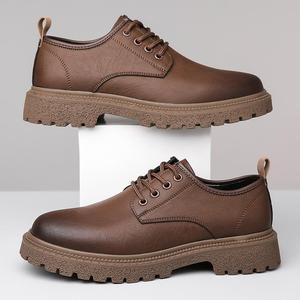 Chaussures habillées Oxford en cuir noir pour hommes, bout rond, à lacets, semelle extérieure en caoutchouc, rehaussantes, style automne bureau et carrière - Product Image 4