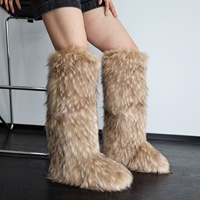 Nouvelles bottes de neige mi-hautes chaudes en fausse fourrure de renard et de raton laveur, bottes bicolores avec semelle extérieure en caoutchouc et fermeture à enfiler plate