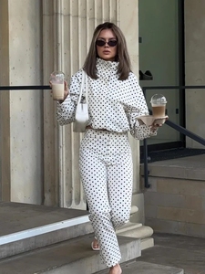 Women Fashion Polka Dot Printed Jacket Woman Autumn Long Sleeves Turtleneck <strong>Zipper</strong> With Pockets Drawstring Casual <strong>Coats</strong> - Product Image 3