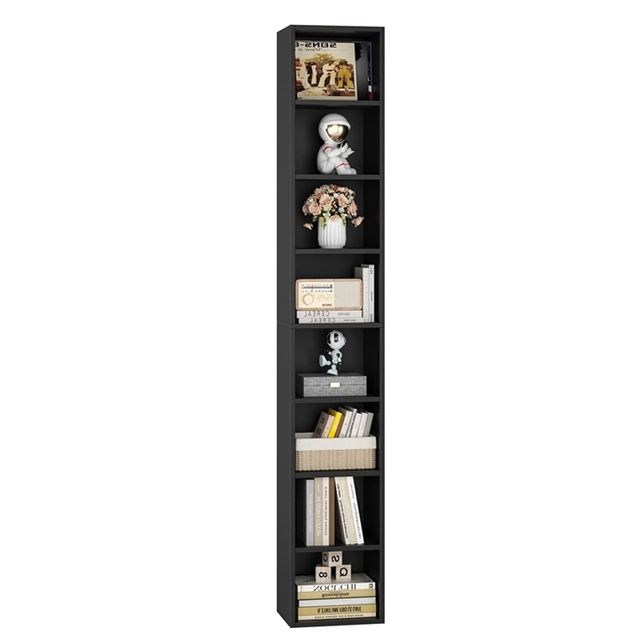 Adjustable 8-Tier Wood Media Tower Rack CD Slim Storage Cabinet Tall Narrow Bookcase Display Bookshelf for Home Office