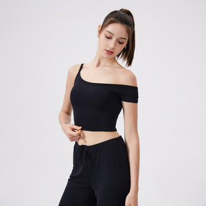 Wholesale Women's Asymmetric One Shoulder Sports Bra U Neck Padded Yoga Tank <b>Top</b> Slim Fit Pilates Gym Workout <b>Crop</b> <b>Top</b> - Product Image 1