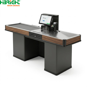 Modern Retail <b>Checkout</b> <b>Counter</b> POS Cashier Desk with Conveyor Belt Stainless Steel Department Store Payment Station - Product Image 4