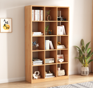 Bibliothèque moderne en bois avec portes vitrées et étagères ouvertes pour le bureau à domicile et le salon - Product Image 1
