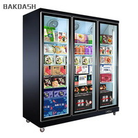 Vitrine verticale de supermarché pour aliments carnés et surgelés Réfrigérateur avec portes en verre pour aliments surgelés