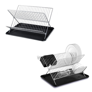 BX thép không gỉ 2 Tier món ăn chủ có thể gập lại món ăn giá cho nhà bếp trên bồn rửa ráp món ăn khô giá với đồ dùng chủ - Product Image 6