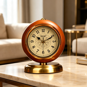 Reloj de Escritorio Redondo de Madera <span class=keywords><strong>Armen</strong></span> de Alta Calidad, Reloj de Mesa de Cuarzo Silencioso Vintage, Reloj de Mesa de Lujo, Adorno para Interiores del Hogar - Product Image 2