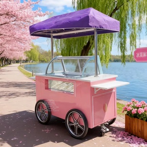 Ice Cream Case Showcase Gelato Display Freezer <b>Towable</b> 4 Wheel Multifunctional Fast Food Mobile Street Food Cart - Product Image 1