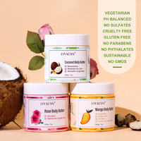 Beurre corporel nourrissant au beurre de karité biologique végétalien 200 ml pour usage quotidien, avec mangue, noix de coco et rose, hydratation intense pour femmes
