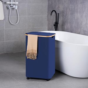 Màu Xanh Hẹp Cán Có Thể Gập Lại Giặt Lưu Trữ Giỏ <span class=keywords><strong>Hamper</strong></span> Giặt <span class=keywords><strong>Hamper</strong></span> Với Bánh Xe, Mỏng Giặt Giỏ Với Xử Lý - Product Image 5