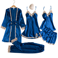 Ensemble de 5 pièces de vêtements de nuit sexy, pyjama en soie rose, short, débardeur, vêtements de nuit pour filles, lingerie en dentelle et spandex, pyjama en satin pour femmes