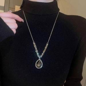 Crystal Necklace Water Drop Pendant Bezel Setting Black Crystal Everyday Wear 10cm Or Less Chain - Product Image 2
