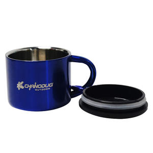 Vente en gros de tasses à café portables pour le camping et les voyages en plein air, avec poignée, en acier inoxydable à double paroi, tasse en métal - Product Image 2