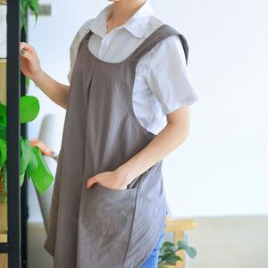 Nouvel article : Tablier en lin tendance de style japonais, taille personnalisée, tabliers croisés au dos pour femmes avec 2 poches - Product Image 4