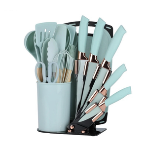 Hot Sell 19pcs Heat Resistant Silicone <strong>Kitchen</strong> <strong>Accessories</strong> With <strong>Wood</strong> Handle <strong>and</strong> Cuttings Board Storage Bucket <strong>Kitchen</strong> Gadget Set - Product Image 2