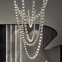 Lustre en verre de style collier de luxe avec cadre en cuivre, longueur personnalisable, pour villa, salon, salle à manger, plafond haut